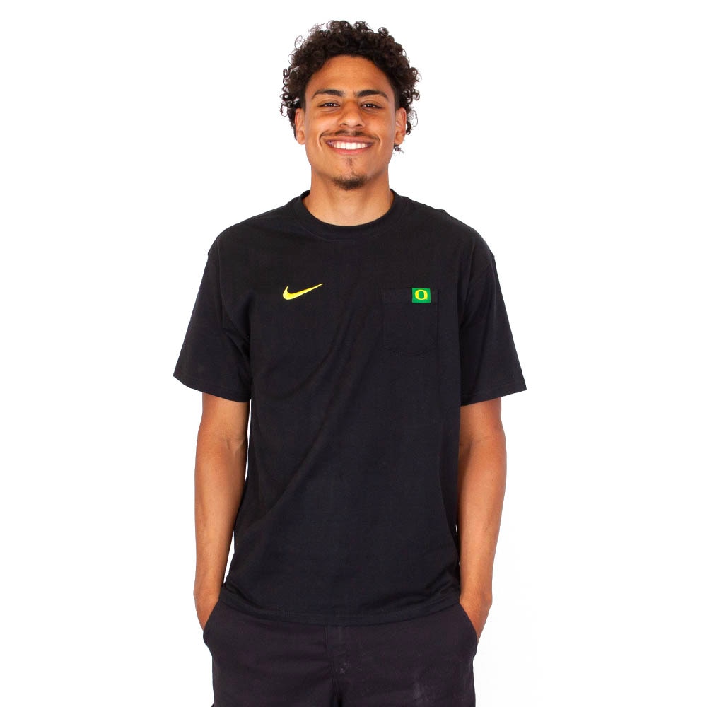 Classic Oregon O, Nike, Black, Crew Neck, Men, Heavy cotton, Max 90, Pocket, T-Shirt, 891667